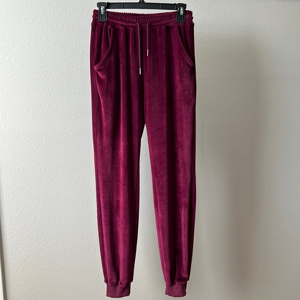 Amazon Women's Purple Velour Drawstring Waist Jogger Sweatpants Size Small